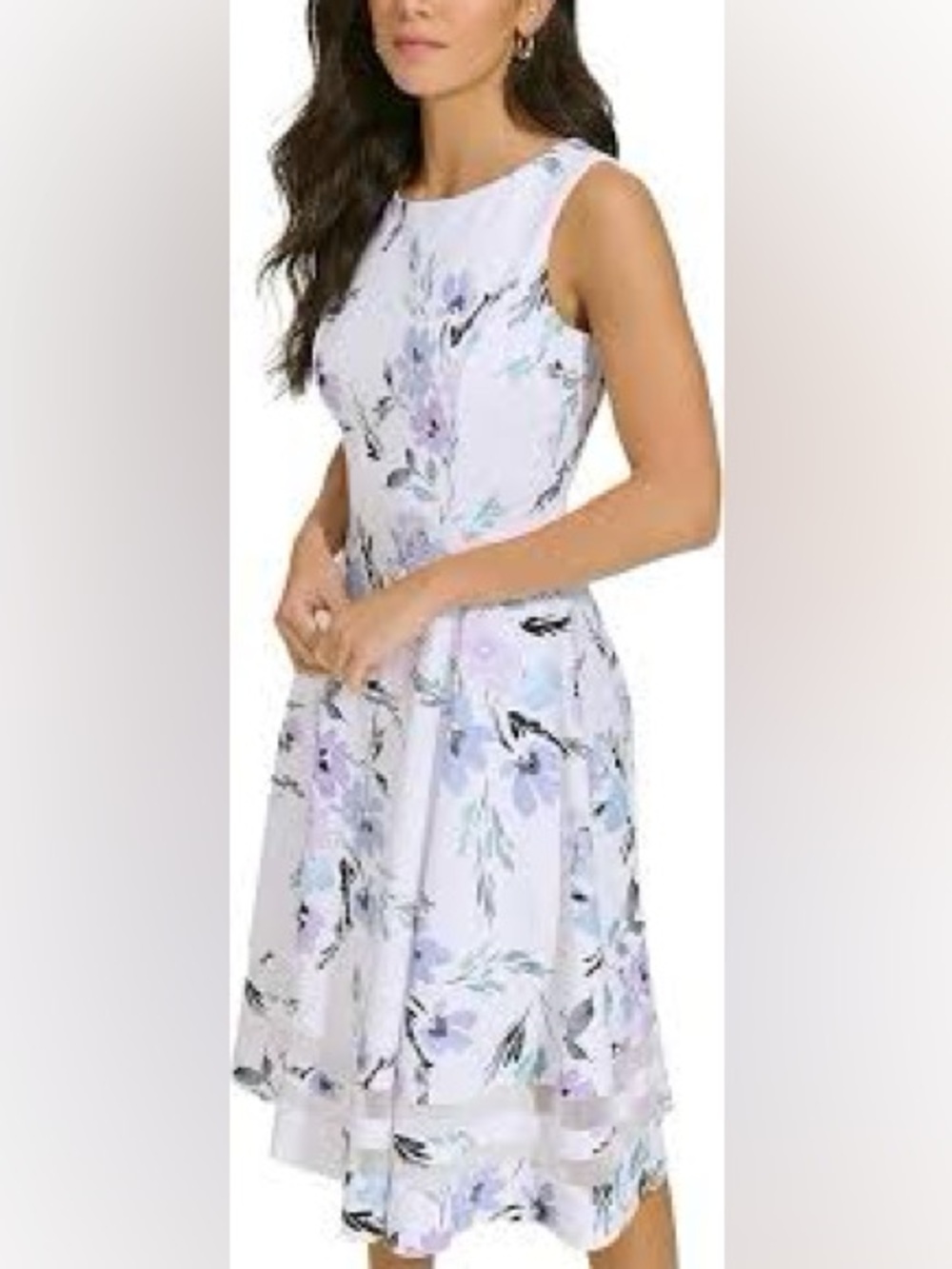 Calvin Klein A-line Printed Scuba Dress with Illusion Hem Detail